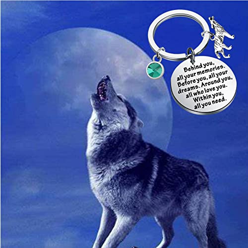 Feelmem Wolf Gifts Spirit Animal Wolf Inspirational Jewelry Student Graduation Gifts Behind You All Your Memories Keychain For Wolf Lovers (Wolf-Ky) #TOP5