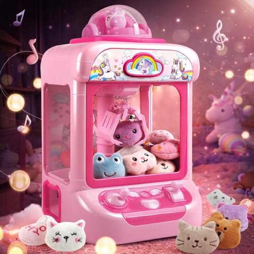 Mini Claw Machine for Kids - Unicorn Candy Grabber Vending Machine Toy with 20 Plush Prizes, Arcade Prize Dispenser Game, Girl Toys Age 3-8, Christmas Birthday Easter Gift