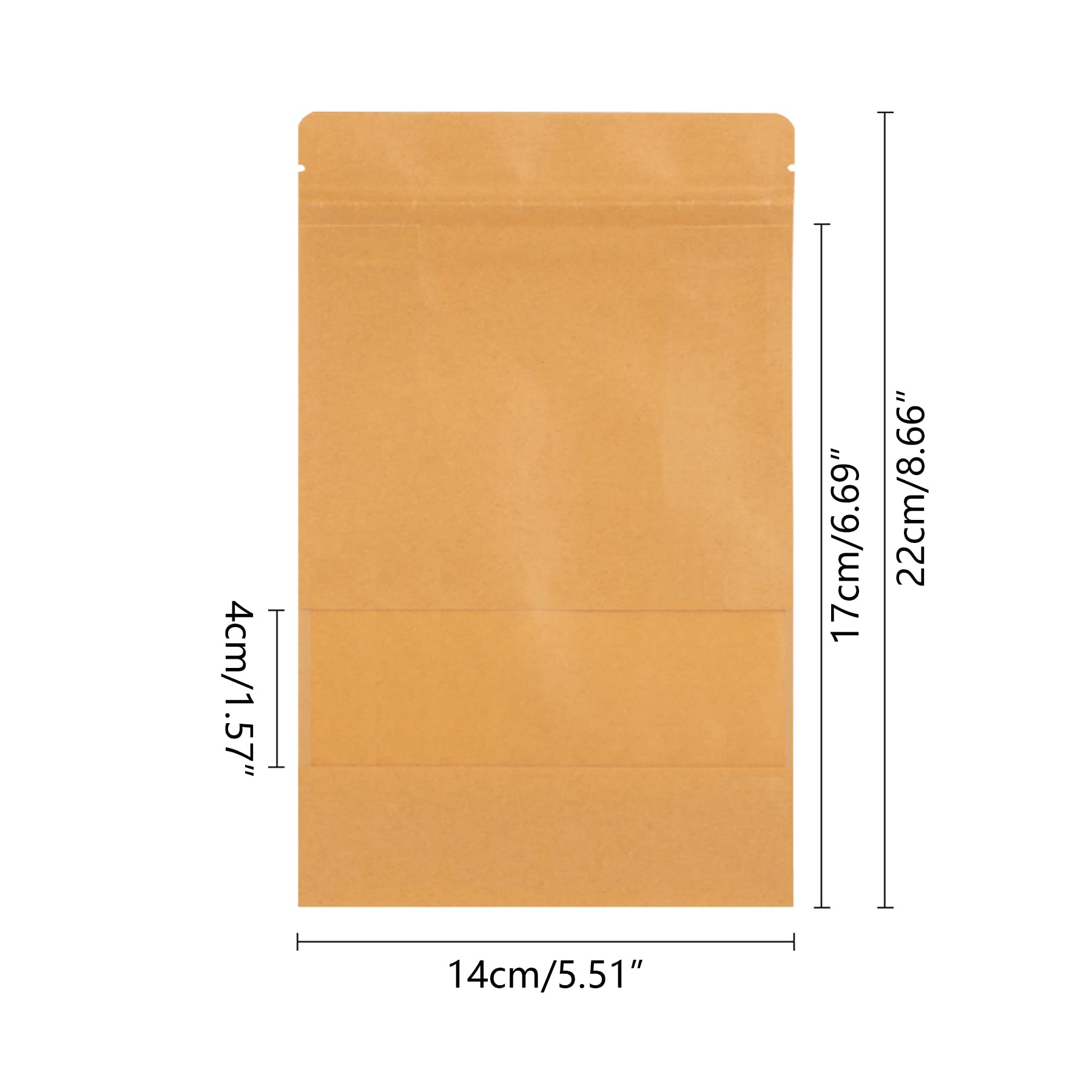 Kraftzakken met Venster, Voedselzakken, Papieren Zakken voor Voedsel, Verpakkingszakken, Kraftzakken voor Noten, Zoetwaren, Koffiebonen, Theebladeren, Bruin 13x20cm 50stuks