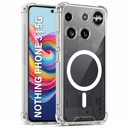 Image of TRUEUPGRADE Back Cover for Nothing Phone 3 Non Mag-Safe Transparent PC + TPU Bumper Case with Magnetic Print Shockproof Protection (Transparent Mag-Safe)