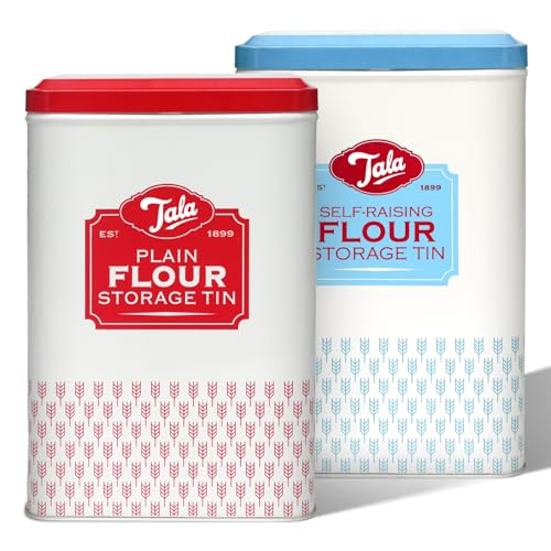 Besto Flour Storage Containers | Self Raising Flour Tin with Lid | 18.5 X 9.2 X 12 Cm Storage Tins to Keep Flour Fresh & Clean (Self Raising & Plain)
