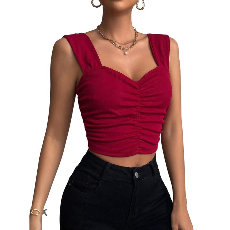 Women's Pleated Square Collar Vest Top | Slim Fit Comfort Strap Design Crop Top-image-23