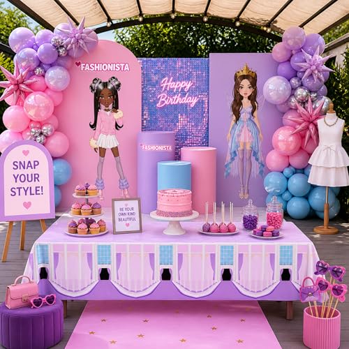 Image of Blue Orchards Fashion Game Tablecover (Pack of 3) - 108 inchx54 inch XL - Immersive Dress Up Party Supplies, Backdrop, Accent, Runway Theme Decoration, Kids and Girls Fashionista Birthday Plastic Tablecloth