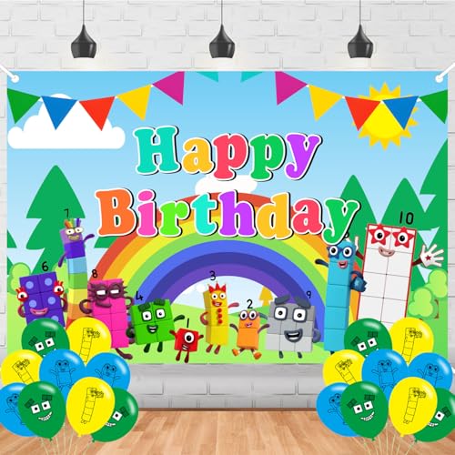 Numberbloocks Birthday Backdrop Cartoon Blocks Poster for Cartoon Theme Party Decorations Anime Birthday Supplies Background Studio Shoot Photo Props
