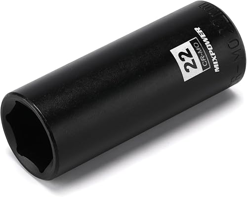Miniatura 143 de MIXPOWER Enchufe de impacto profundo de 1/2", CR-MO, 1.417 in, métrico, 6 puntos, tuerca de eje de grado de impacto para una fácil extracción
