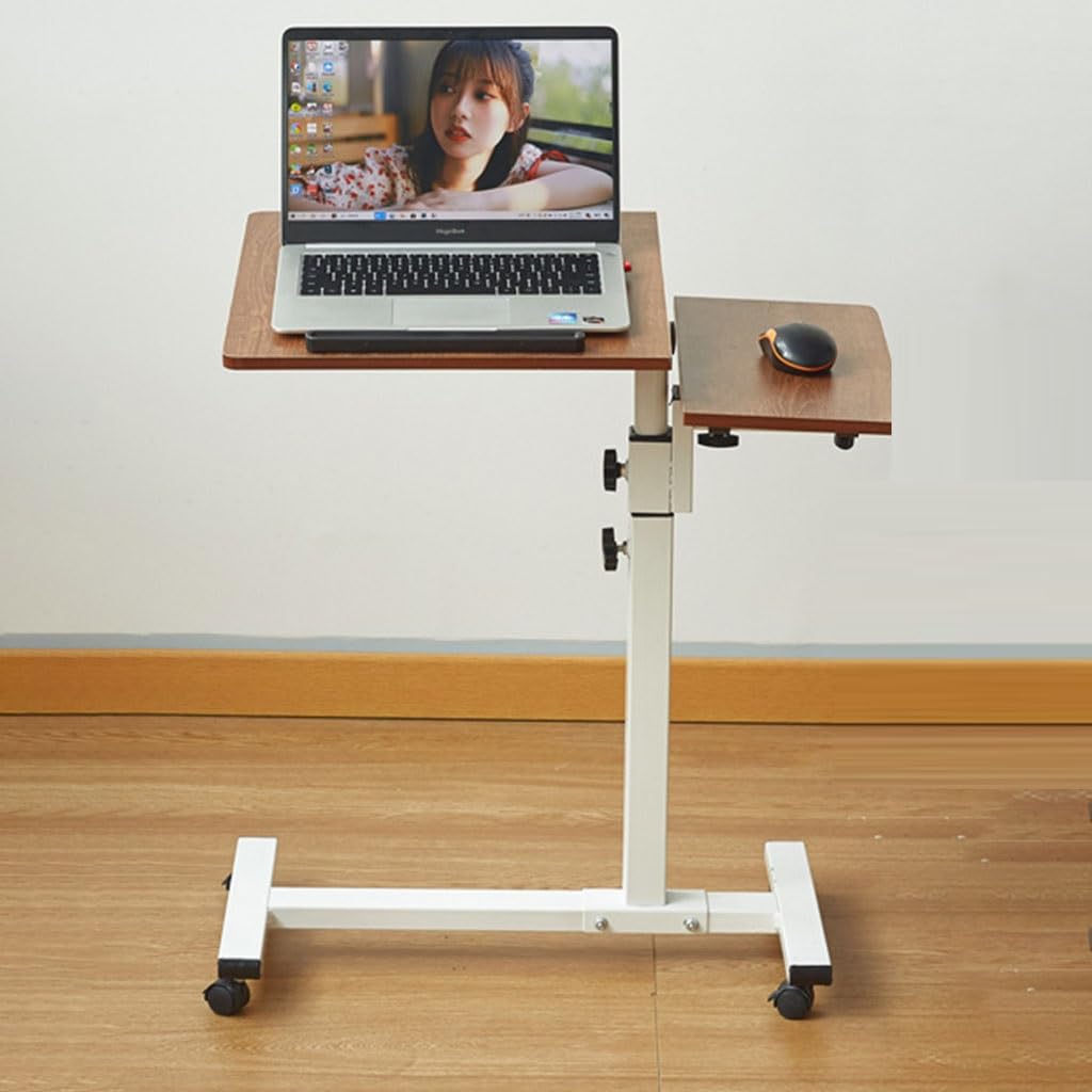 MYUYEE Portable Laptop Desk With Mouse Pad Rolling Computer Stand With Adjustable Height And Ergonomic Mobile Bedside Desk (Oak)