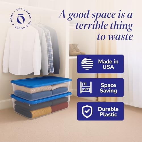 HOMZ 2-Pack Snaplock, Large Clear Plastic Storage Organizer Bins w/ Lids, 41 Quart, Blue - Stackable Container Boxes for Bedroom, Bathroom, Garage, and Office Organization by Homz - Image 5