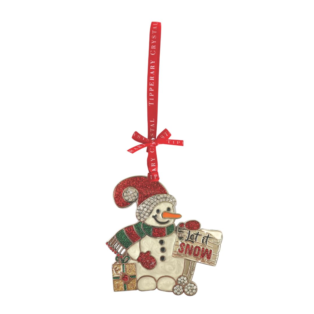 Tipperary Crystal Sparkling Snowman Christmas Decoration – Festive Hanging Ornament with ‘Let It Snow’ Sign