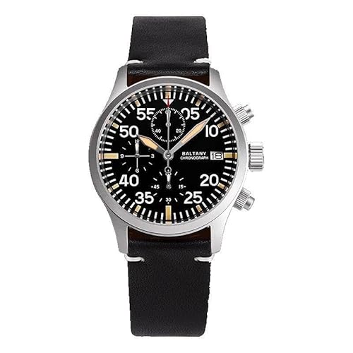 Baltany S205045 Quartz Chronograph Watch, Classic Style Calendar Men Watch with Three Sub dials (Black Dial)