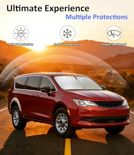 Image of Windshield Sun Shade for 2021-2025 Chrysler Voyager Accessories | Car Front Window Sun Visor & Heat Shield | 240T Sunshade Protection Blocks UV Rays Keep Your Car Cooler