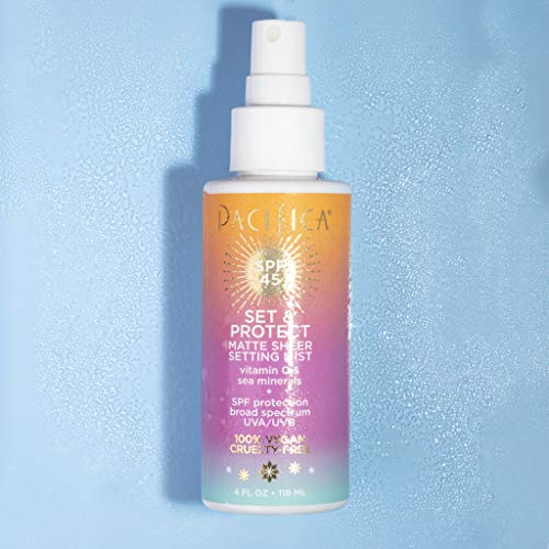 Pacifica Beauty, Set & Protect Matte Sheer Setting Mist Spf 45, Face Sunscreen, Uva/Uvb Protection, Broad Spectrum, Sets Makeup, Oil Control, 4 Fl Oz, Vegan + Cruelty Free #TOP3