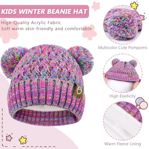 Image of Kids Winter Hat Gloves Scarf Set,Toddler Girls Winter Hat Kids Beanie with Pom Neck Warmer Gaiter Mittens Fleece Lined Set