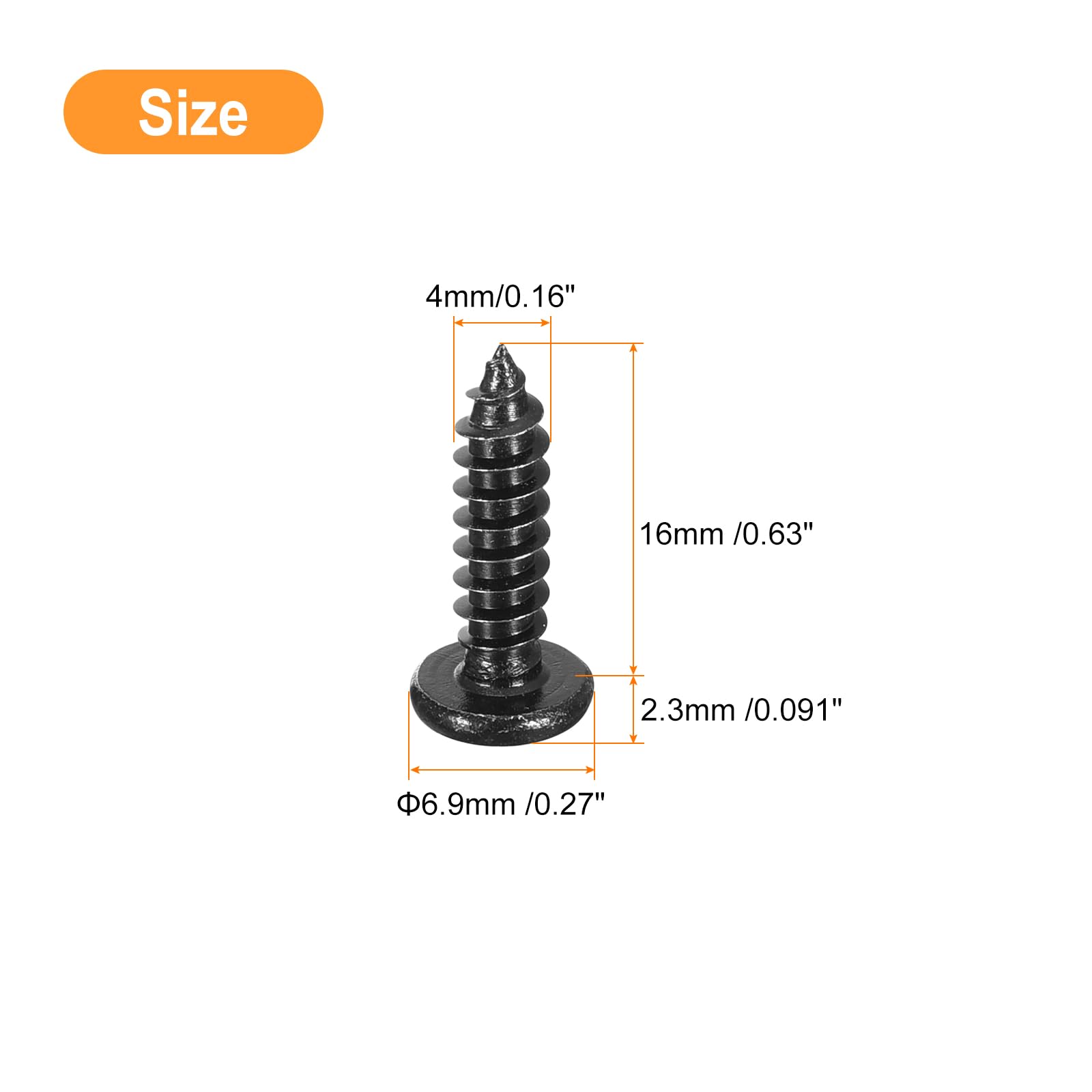 100 Viti Autofilettanti 4x16mm Testa Tonda - Acciaio Inox 304 Nero