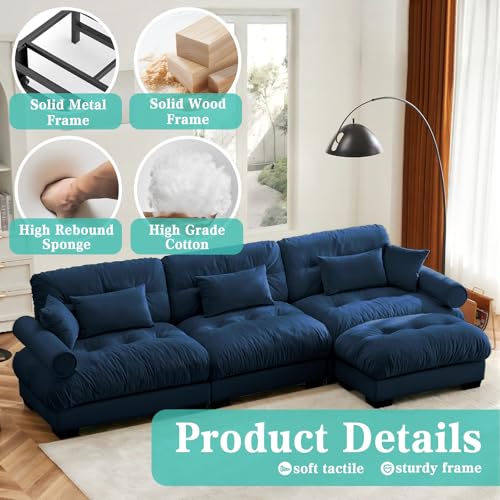 Image of SoarFlash SorFlash Sectional Sofas Couches for Living Room, L Shaped Couch Sofa Set, Small Couches for Small Spaces, Apartment with Movable Ottoman, Blue