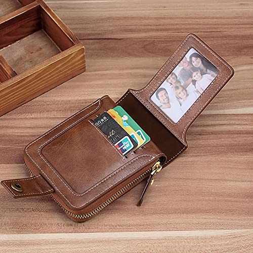PUSLA Bifold Multifunctional Men's Wallet with ID Window Zipper Coin Pouch, Holiday Gift Travel Wallet (Brown)4