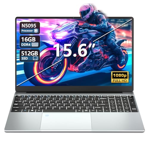 Ordinateur Portable 15,6', Windows 11 PC Portable 16Go RAM 512Go SSD, Celeron N5095 CPU, Clavier Rétro-éclairé, Déverrouillage Empreinte, 180°Opening and Closing Laptop 1080P Écran, Mini-HDMI+USB3.0