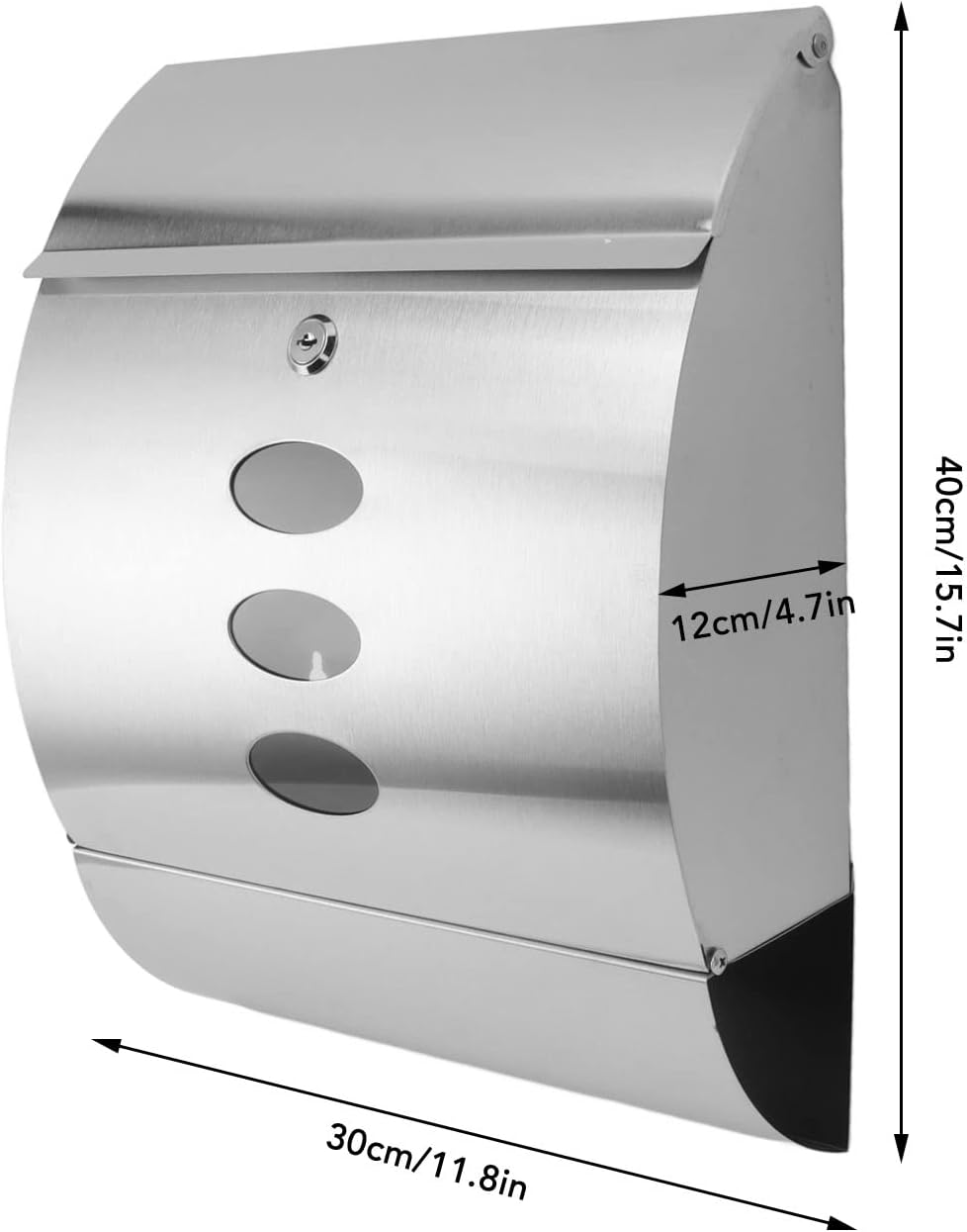 Focket Wall Mount Mailbox, Large Capacity Security Locking Mailbox for Outside, Stainless Steel Rustproof Metal Post Box for Home, Office (Sliver)