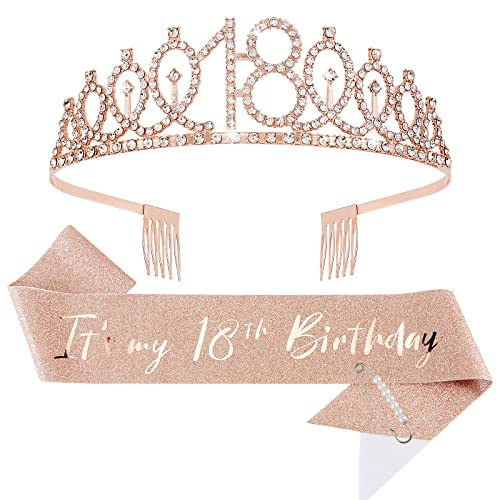 Crown and Pearl Pin Set for 18th Birthday - Its My 18th Birthday Sash Tiara Cake Topper Decorations and Gift for Her
