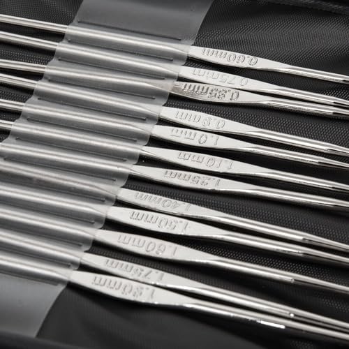 Image of 22 Pcs Crochet Hook Set with Zipper Case - Steel & Aluminum Knitting Needles Kit (0.6mm-6.5mm) for Beginners & Professionals | Ergonomic Crochet Hooks for Yarn, Sewing & Craft DIY