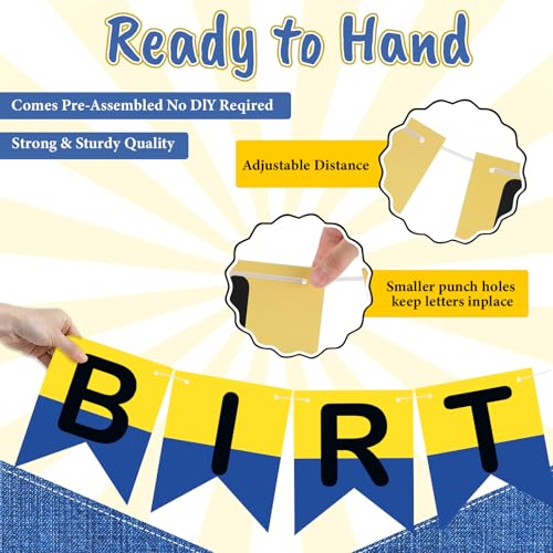 Image of VitalCozy Yellow Cartoon Birthday Banner Cute Anime Theme Birthday Decorations Paper Banner for Party Hanging Bunting Decor