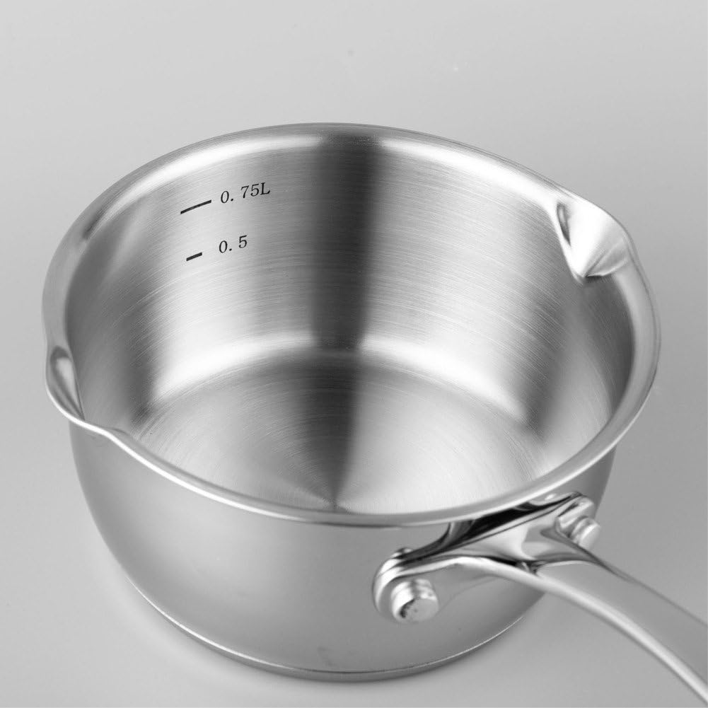 Scaldalatte con Doppio Beccuccio, Cuocilatte in Acciaio Inox, Scioglitore per Riscaldare Latte, Burro, Olio, caffè, tè, Zuppa