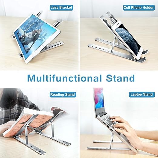 Image of Trek T3 Aluminium Ergonomic Laptop Stand for Desk, 7-Level Adjustable Foldable Laptop Riser, Anti-Slip Silicone Pads, (Silver)