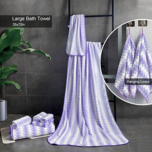 Large Bath Towels Oversized, Purple Bath Towels 35”X70”, Soft Bath Sheets, Quick Dry, Lighter Weight & Super Absorbent, Diamond Microfiber Bath Towels For Daily Use Bathroom Or Hotel (4-Pack) #TOP5