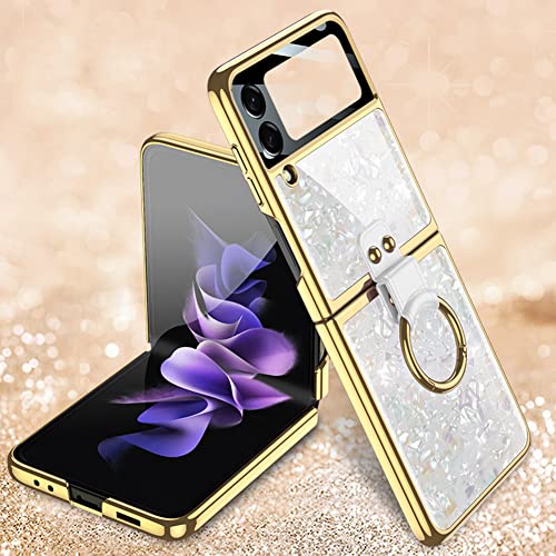 Capa para Samsung Z Flip 3, Capa Galaxy Z Flip 3 com Anel, Casca de Pérola Caso Samsung Galaxy Z Fli