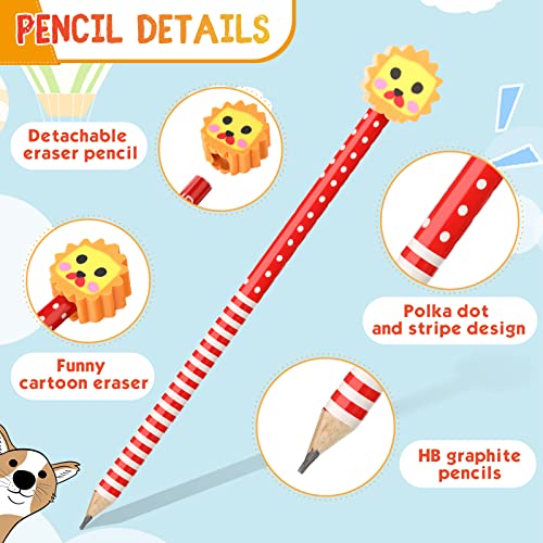 100 Pieces Animal Pencils Cartoon Pencils Kids Pencils With Erasers Fun Wooden Animal Pencils Fancy Stripe Pencil With Cute Animal Eraser For School Office Classroom Supplies Students Children #TOP2