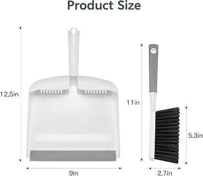 SetSail Mini Broom and Dustpan Set, Portable Cleaning Brush and Dustpan Combo Nesting Snap-On Handheld Dust Pan and Brush Set, Small Brush Dustpan for Kitchen, Desktop, Pet, Floor, Sofa, Grey White