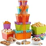 Broadway Basketeers Birthday Gift Basket Tower – Snack Boxes with Gourmet Cookies & Popcorn – Happy Birthday Gifts for Women, Mom, Sister, Friends & Coworkers