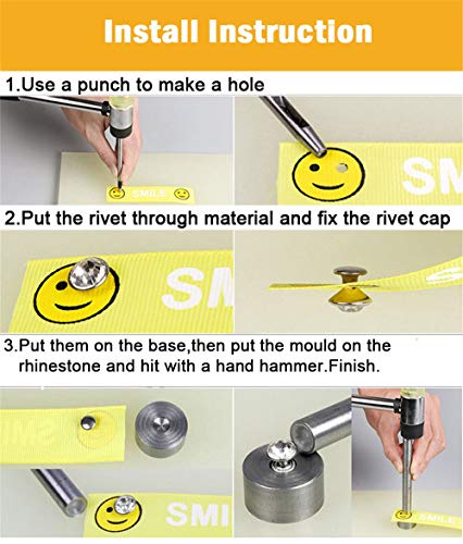 360 Sets 7Mm Rhinestone Leather Rivets Kit Rapid Leathercraft Crystal Tubular Metal Studs With 3 Tools For Handmade Diy Decoration Accecssories #TOP4