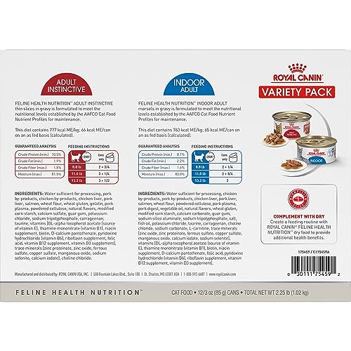 Royal Canin Feline Health Nutrition Indoor Adult & Adult Instinctive Thin Slices in Gravy and Morsels in Gravy Variety Pack Cat Food, 3 o...