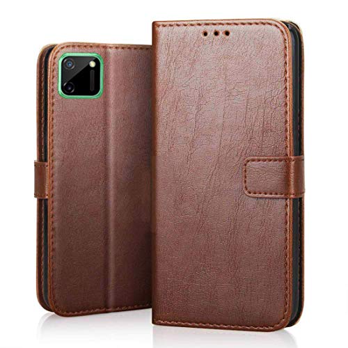 Image of Flip Cover Compatible with Realme C11 | Premium Leather Finish | Inbuilt Pockets & Stand | Flip Cover Back Case for Realme C11 (Brown)
