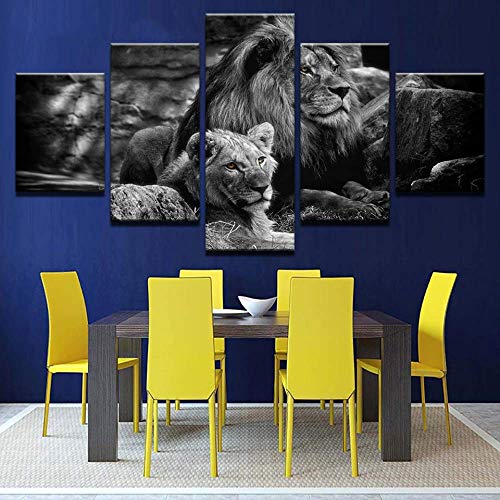 Lienzo de pared salón león: decora estancias amplias fácilmente con un póster multíptico 3