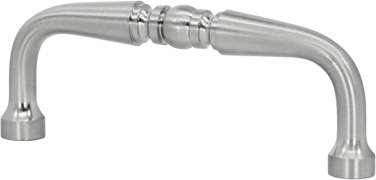 Rok Hardware Classic Middle Bead Square Style Kitchen Dresser Cabinet Pull Handle Brushed Nickel 3 (76mm) Holes, 3-3/8 (86mm) Overall Length P54176BN (2 Pack)