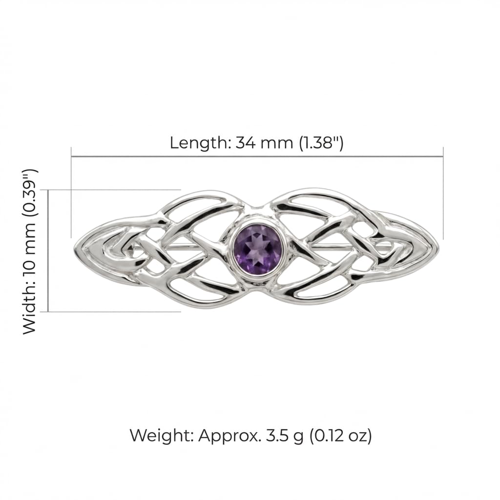 Alexander Castle 925 Sterling Silber Keltische Brosche für Frauen - Damen Brosche Pin mit lila Cubic Zirkonia & Schmuck Geschenk Box - 34mm