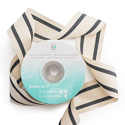 Ct Craft Llc Natural Cotton Stripes Ribbon -1.5 Inch (38Mm) X 10 Yard.christmas Decorative For Diy Crafts And Gift Wrapping - Ivory/Black #TOP2