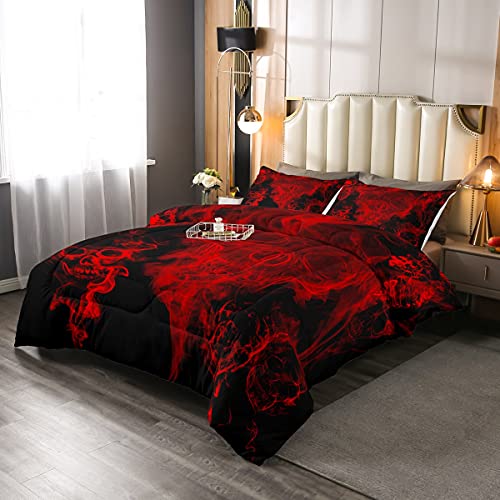 Feelyou Skull Comforter Full Size For Boys Men Bedroom Decor 3D Skeleton Bones Print Bedding Set Adults Teens Personalized Gothic Style Skull Comforter Set Soft Black Red Comforter With 2 Pillow Case #TOP1