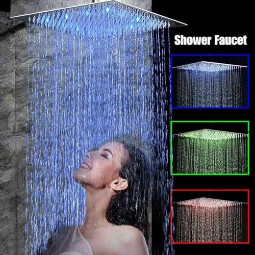 JUNSOTTOR Duschkopf Regendusche 12 Zoll (30x30cm) Eckig mit LED | Selbstreinigend | 324 Anti-Kalk Düsen | Wassersparend | Edelstahl Chrom | 360° Verstellbar | Einfache Montage