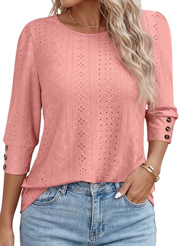 ANRABESS Womens Tops 3/7 Sleeve Fall Blouses,Coral,XL - image 1