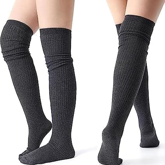 Premium Wool Warm Thigh High Socks Extra Long Cotton Knitted Warm Thick Thermal Woolen for Women Winter Wear Knee Length Leg Warmers Tall Long Boot Cuffs Cap Stocking Girls Stripe Warmer (1 Pair)-image-32