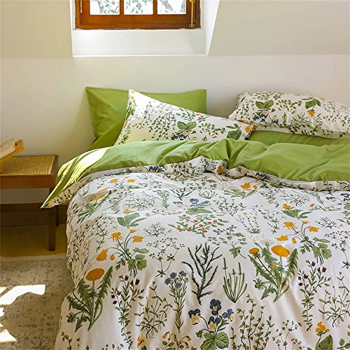Wellboo Botanical Comforters Queen White And Green Floral Bedding Comforter Sets Sage Green Plant Bedding Full Girls Women Cotton Watercolor Flower Quilts Garden Bohemian Bedding Rustic Leaf Blossom #TOP1