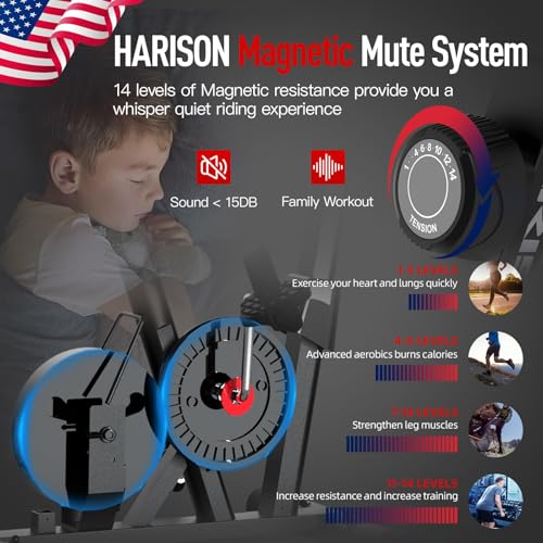 HARISON Magnetic Exercise Bike for Home 350lbs Capacity, Bluetooth Stationary Bikes for Home with 2 in 1 LCD Monitor and Tablet Holder, Comfortable Seat Cushion - Image 4