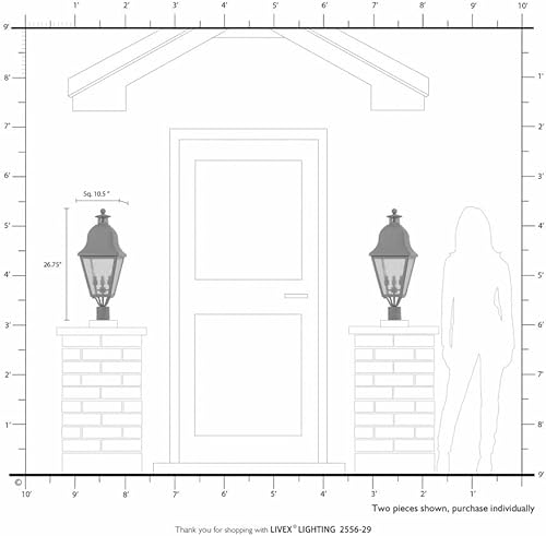 Miniatura 6 de Livex 2556-01 - Farol transitorio con tres luces post-top de Amwell Collection acabado, 10.50 pulgadas, latón antiguo