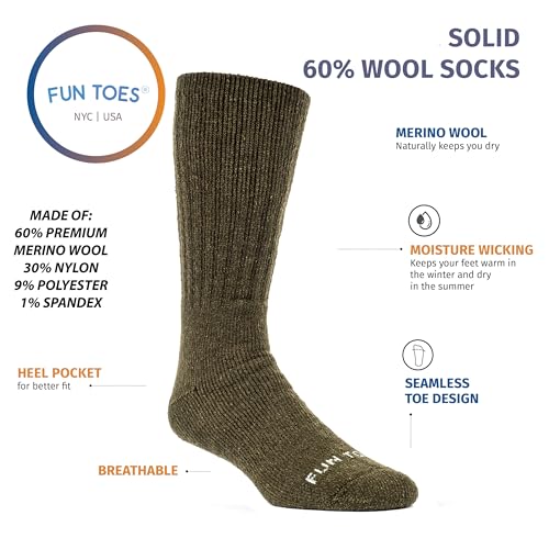 FUN TOES Men's Thermal Insulated Heavy Duty Premium Merino Wool Crew Socks 4 Pairs3