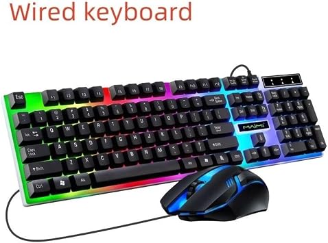 USB Wired Gaming Keyboard and Mouse Set Rainbow LED Illustrated Keys Gaming and Office Keyboard Mouse for Desktop PC Laptop PS4 Xbox One Black