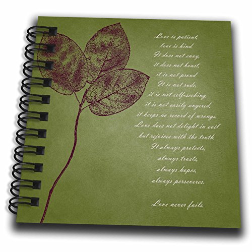 Image of 3dRose db 99339 3 Red Leaves Inspirational Love is Patient, Love is Kind Bible Verse - Mini Notepad, 4 by 4 inch