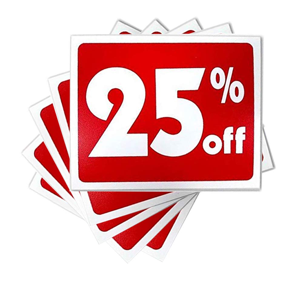 Red & White Retail Business Sign - 25 Off - 5.5" H x 7" W - 5 Pack