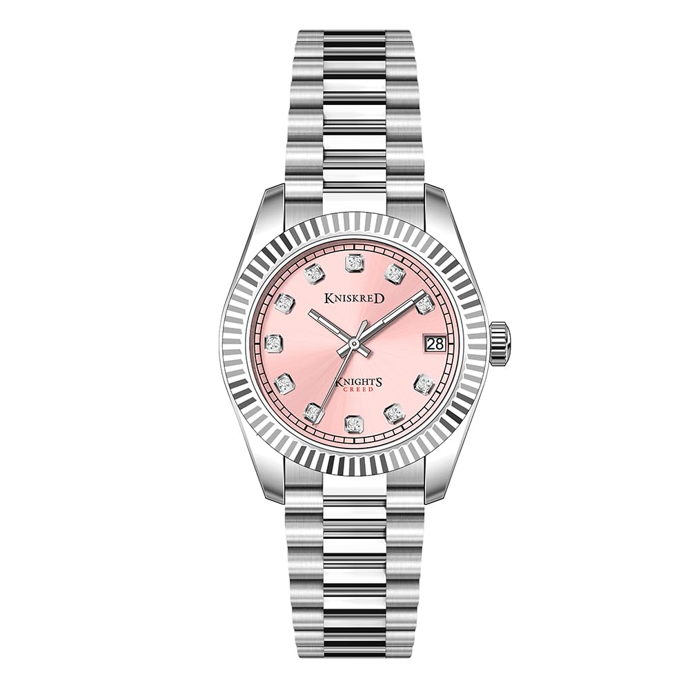 Montre Classique pour Femmes avec Cristal Accentué et Bande en Acier Inoxydable Solide Dames Robe Montre Résistante à l'eau